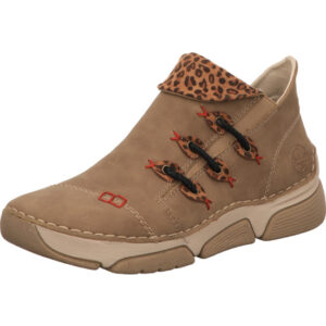 Rieker Damen Halbschuh braun mit Leo Muster und hell brauner Sohle