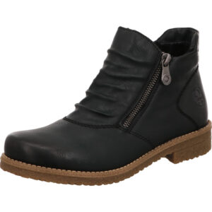 Rieker Damen Stiefelette dunkelgrün mit Reißverschluss an der Seite und brauner Sohle