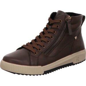 Rieker Damen Stiefelette braun mit brauner Schnürung und Reißverschluss und beiger Sohle
