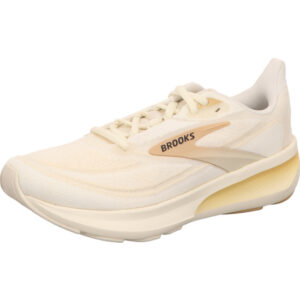 damen laufschuhe brooks revel 9 beige mit braue´nem Brooks logo und schwarzer Schrift sohle hell und hinten hellbraun