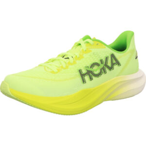 Hoka Herren Laufschuhe mach 7 neon grün gelb mit schwarzem Hoka Logo und weiß gelber Sohle