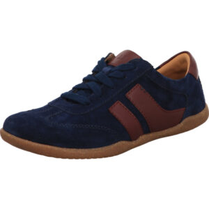 Josef Seibel Damen Halbschuh dunkelblau mit bordeaux Streifen mit hellbrauner Sohle