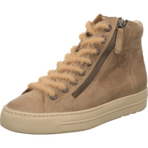 Paul Green Damen Stiefelette sportlich beige geschnürt mit Reißverschluss an der Seite und beiger Sohle