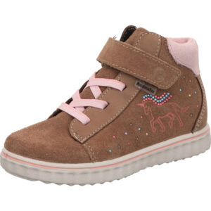 Ricosta Knöchel hoch Farbe Schoko Gummischnürrer mit Klettverschluss Einhorn an der Seite vom Schuh