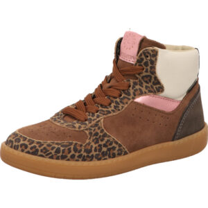 Ricosta BROOKLYN halb hoch Velour kastanie Leo Muster rosa Mettalic oben silber Glitzer mit Schnürsenkel