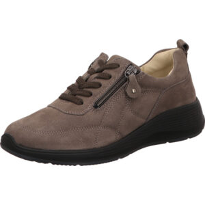 Waldläufer Damen Halbschuh Mehrweite beige Schnürer mit mini Reißverschluss und schwarzer Sohle
