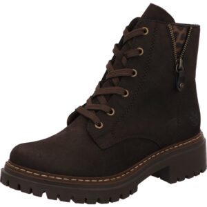 Rieker Damen Stiefelette dunkelbraun mit schwarzer Schnürung und schwarzer Sohle