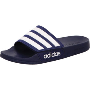 adidas ADILETTE SHOWER VELCRO blau badeschuhe mit klettverschluss und weißen adidas streifen und schriftzug