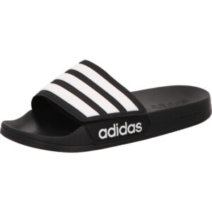 adidas ADILETTE SHOWER VELCRO badeschuhe schwarz mit klettverschluss und weißen Adidas Steifen und Schriftzug