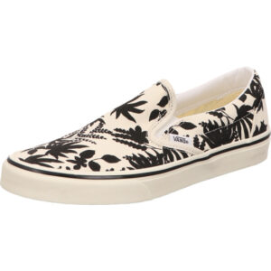 vans Classic Slip-On Archive Black slipper weiß mit Pflanzenmuster schwarz weiße Sohle