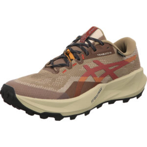 asics TRABUCO 14 GTX TAUPE GREY/OATMEA herren Laufschuhe Trail Laufschuh braun mit roten streifen und crem farbener Sohle