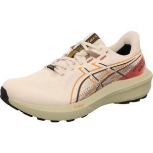 asics Herren Laufschuhe GT-1000 15 GTX OATMEAL/KHAKI beige mit roten Streifen und Ferse und beige farbener Sohle