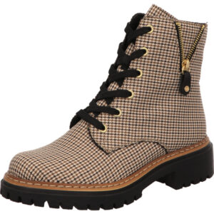 Rieker Damen Stiefelette beige kombi mit dunkler Schnürung und Minireißverschluss mit schwarzer Sohle