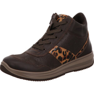 Ara Damen Stiefelette braun mit leoprint geschnürt und beiger Sohle