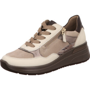 Ara Damen Halbschuhe creme rosa kombi geschnürt mit Mini Reißverschluss an der Seite und grauer Sohle