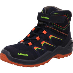 MADDOX WARM GTX blau mit gelb orange streifen mit Orangener Sohle vorne lowa in gelb