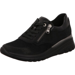 Waldläufer Damen Halbschuh Mehrweite schwarz Schnürer mit mini Reißverschluss und schwarzer Sohle