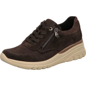 Waldläufer Damen Halbschuh Mehrweite dunkelbraun mit Schnürung und mini Reißverschluss und heller Sohle