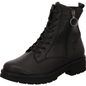 Waldläufer Damen Stiefelette Mehrweite schwarz Schnürer mit Schnallen und schwarzer Sohle