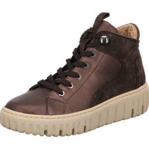 Waldläufer Damen Stiefelette dunkelbraun kombi Schnürer mit weißer Sohle