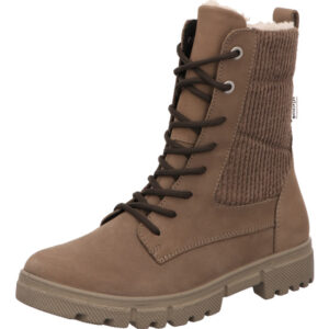 Ricosta Stiefelette in der Farbe tundra zum schnüren.Mit Kordstoff am Schaft oben und heller Sohle.