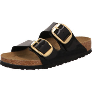 Birkenstock Arizona Big Buckle Damen schwarz mit goldener Schnalle und schwarzer Sohle