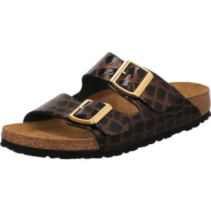 Birkenstock Arizona Damen schwarz mit goldener Schnalle und schwarzer Sohle