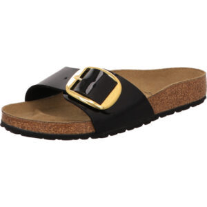 Birkenstock Madrid big buckle black gold mit schwarzer Sohle