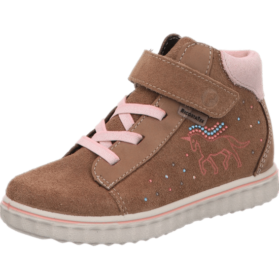 Ricosta Kinderschuh mädchen braun mit pink farbenen schnürsenkel seitlcih einhorn mit steinen und heller sohle Ricosta-Kinderschuh-maedchen-braun-mit-pink-farbenen-schnuersenkel-seitlcih-einhorn-mit-steinen-und-heller-sohle
