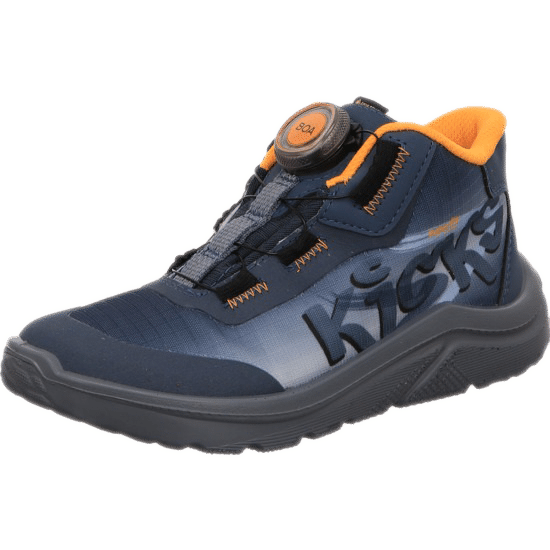 Superfit Kinderschuh hoch mit boa verschluss blau dunkelbau mit seitlicher Aufschrift innen glebes Futter und dunklegraue sohle Superfit-Kinderschuh-hoch-mit-boa-verschluss-blau-dunkelbau-mit-seitlicher-Aufschrift-innen-glebes-Futter-und-dunklegraue-sohle