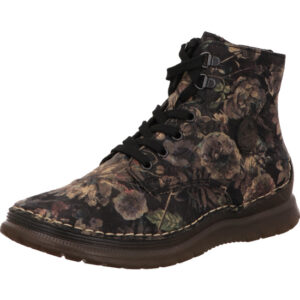 Rieker Damen Stiefelette schwarz mit Blumen und schwarzer Schnürung mit schwarzer Sohle
