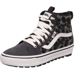 vans damen sneaker Sk8-Hi Waterproof Insulated MTE LEOPARD CHARCOAL GREY leo muster seitlich und weißer vans streifen und weiße schnürsenkel und sohle