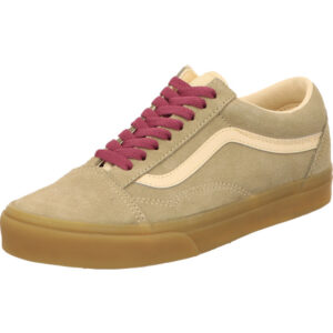vans damen sneaker Old Skool POP LACE Incense Brown/Purple miz weißem Vans Strifen seitlich gum sohle und lila schnürsenkel