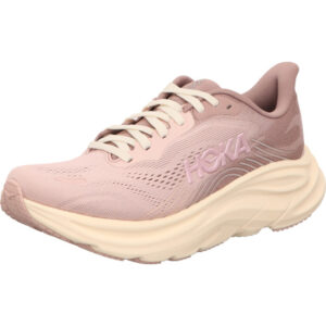 hoka damen laufschuhe Clifton 11 pink kombi mit silber hoka Logo und weißer Sohle