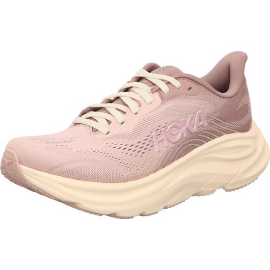 hoka damen laufschuhe Clifton 11 pink kombi mit silber hoka Logo und weißer Sohle
