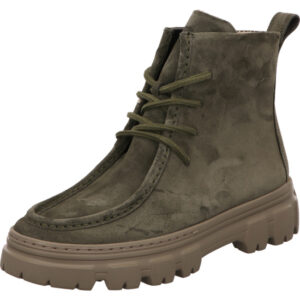 Paul Green Damen Stiefelette sportlich olive mit Schnürung und hellbrauner Sohle