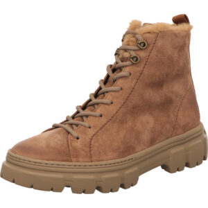 Paul Green Damen Stiefelette sportlich braun mit Schnürung und brauner Sohle