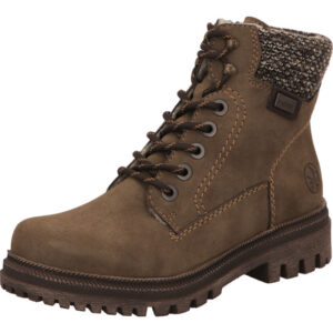 Rieker Damen Stiefelette sportlich braun beige Schnürer mit brauner Sohle
