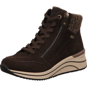 Remonte Damen Stiefelette braun kombi mit heller Sohle und Schnürung mit Reißverschluss
