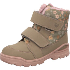 Ricosta MONIA in beige mit kleinen bunten Blumen am Schaft. Mit Klettverschluss und hellrosaner Sohle