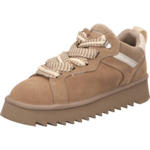 Tamaris Damen Halbschuh taupe mit heller Schnürung und beiger Sohle