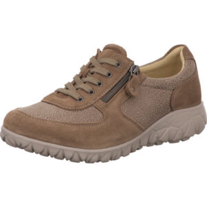 Waldläufer Damen Halbschuh beige kombi Schnürer mit mini Reißverschluss an der Seite und weißer Sohle