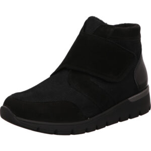 Waldläufer Damen Stiefelette Mehrweite schwarz Schnürer mit mini Reißverschluss an der Seite und grauer Sohle