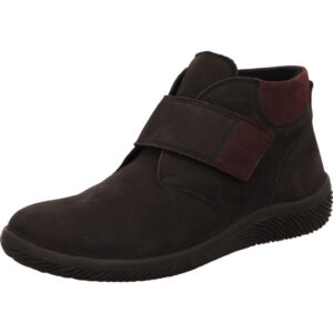 Waldläufer Damen Stiefelette Mehrweite dunkelbraun mit Klett und schwarzer Sohle