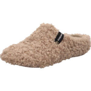 Verbenas Damen Hausschuh hinten offen camel Curly mit cremefarbener Sohle