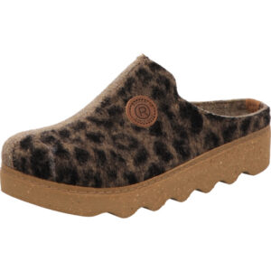 Rohde Damen Hausschuh hinten offen Leopard mit brauner Sohle