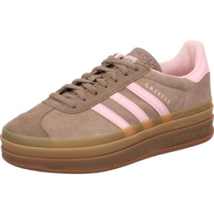 adidas gazelle bold w braun mit pink Adidas Streifen und plateausohle gum hinten auch pink und braune Schnürsenkel