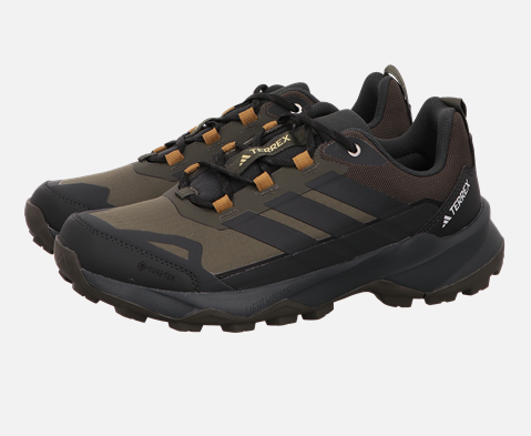 Adidas Terrex Herren Trekkingschuh olive mit braun und schwarzen Adidas streifen orange Schnürsenkelösen und schwarzer Sohle 1 Adidas-Terrex-Herren-Trekkingschuh-olive-mit-braun-und-schwarzen-Adidas-streifen-orange-Schnuersenkeloesen-und-schwarzer-Sohle