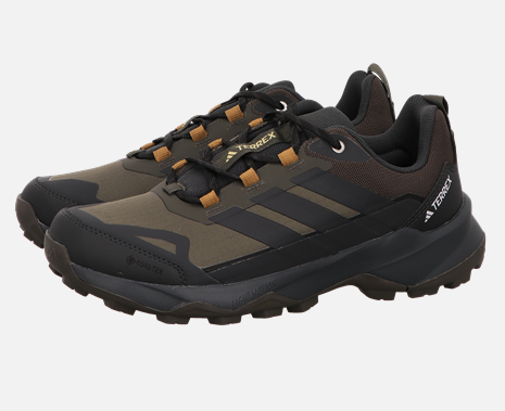 Adidas-Terrex-Herren-Trekkingschuh-olive-mit-braun-und-schwarzen-Adidas-streifen-orange-Schnuersenkeloesen-und-schwarzer-Sohle