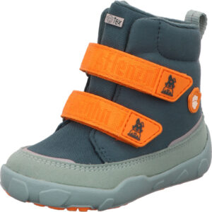 Affenzahn Kinderschuh hoch Jungs petrol mit orangenem Klett mit blauer Sohle